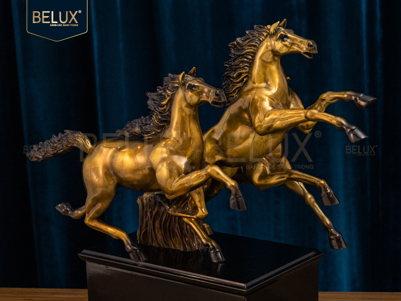 Tượng Song Mã bằng đồng decor 39x18x33cm